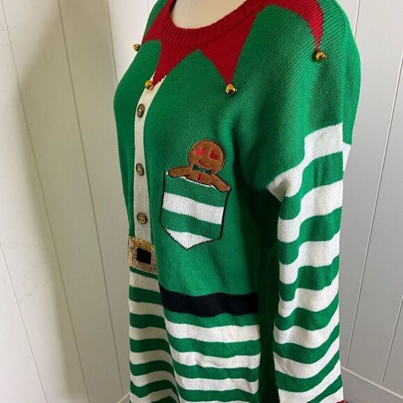 Tiara International Womens Size Large Christmas Holiday Sweater Dress Red Green - Picture 10 of 13